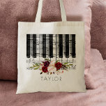 music piano burgundy floral name tote bag<br><div class="desc">music piano floral personalised name bag</div>