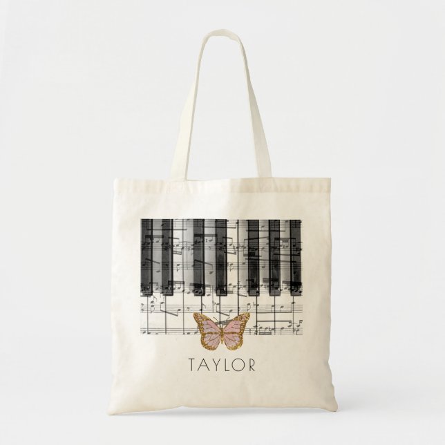music piano butterfly name tote bag (Front)