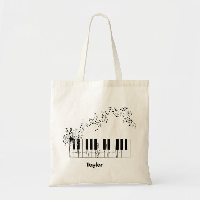 music piano floral name tote bag (Front)