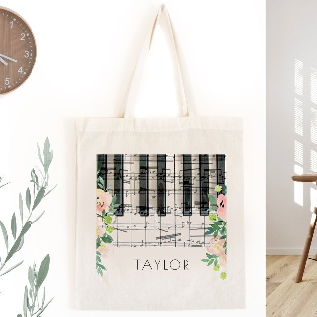 music piano floral name tote bag (Creator Uploaded)
