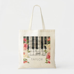 music piano flowers decor tote bag