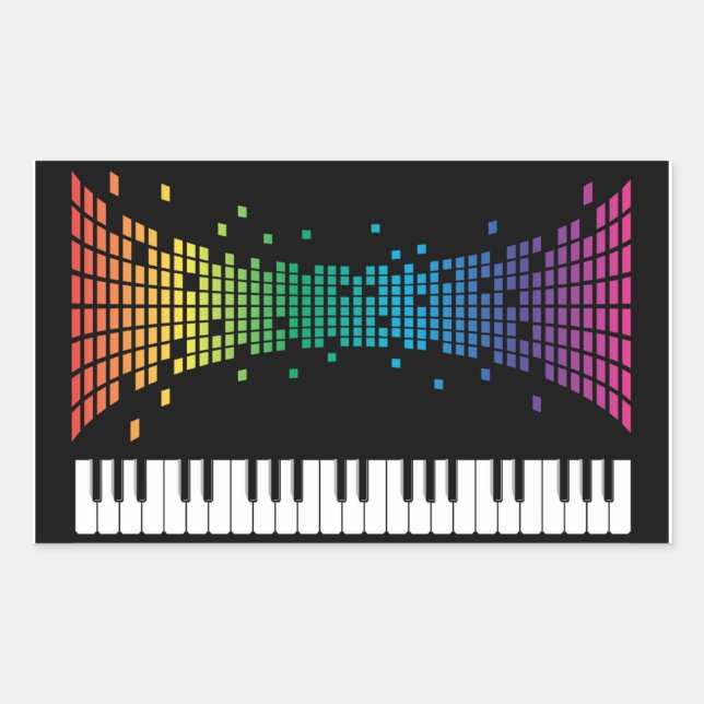 Music piano instrumental keyboard multicolored rectangular sticker (Front)