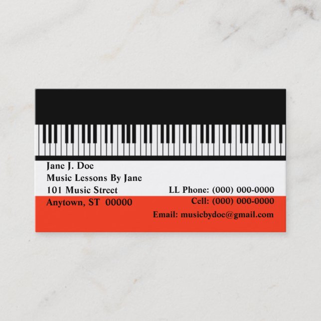 Music Piano Keyboard Keyboards organ Business Card (Front)