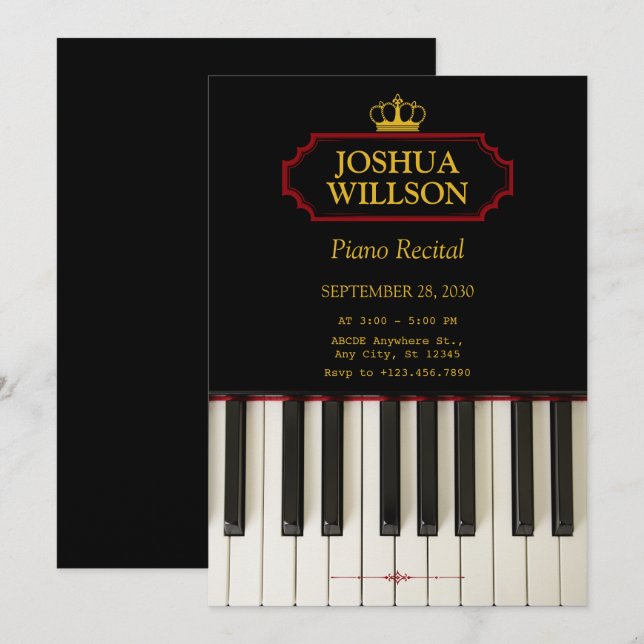 Music Piano Keys recital concert Invitation (Front/Back)