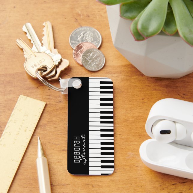 Music Piano Keys Teacher Elegant B&W Key Ring (Desk)