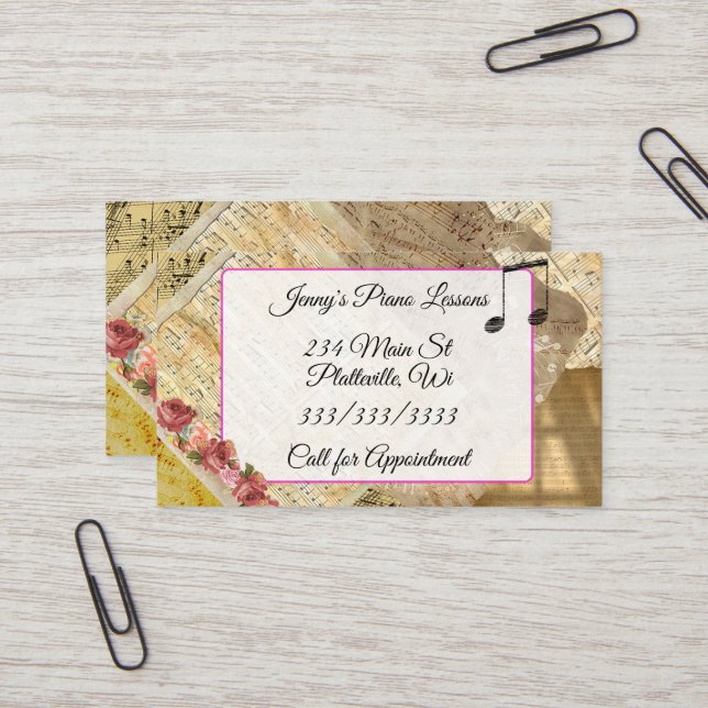 Music Piano Lessons Business Card (Front/Back In Situ)