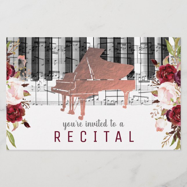 music piano marsala watercolor flowers flyer (Front)