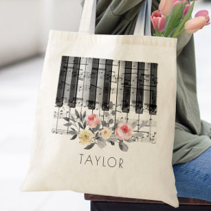 music piano roses on grey foliage tote bag