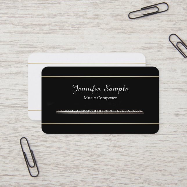 Music Piano Teacher Composer Professional Elegant Business Card (Front/Back In Situ)