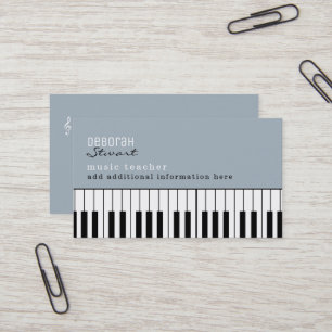 Music Piano Teacher Elegant Dusty Blue Business Card