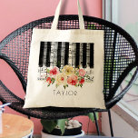 music piano watercolor flowers tote bag<br><div class="desc">music piano floral personalised name bag</div>