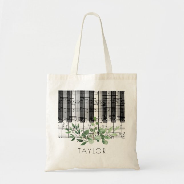 music piano watercolor foliage tote bag (Front)