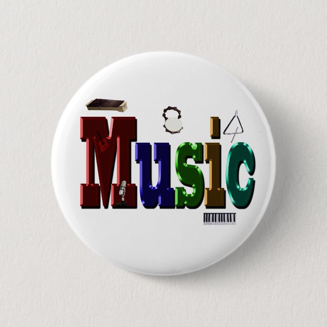 Music Picture Logo With Instruments,   6 Cm Round Badge (Front)