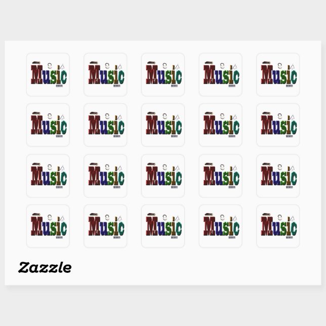 Music Picture Logo With Instruments,   Square Sticker (Sheet)