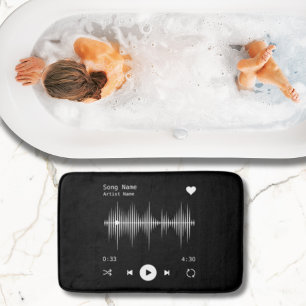 Music Player Artist and Song Personalised Black Bath Mat