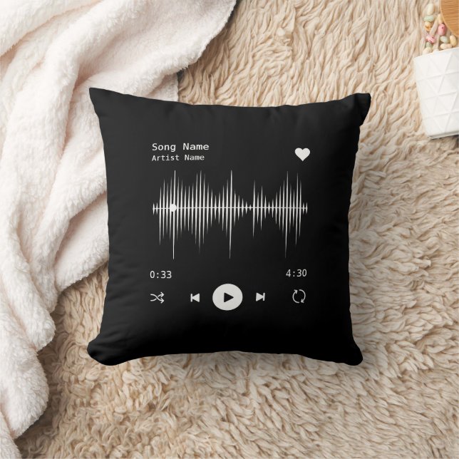 Music Player Artist and Song Personalised Black Cushion (Blanket)
