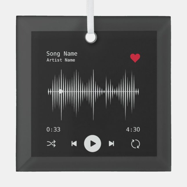 Music Player Artist and Song Personalised Black Glass Tree Decoration (Front)