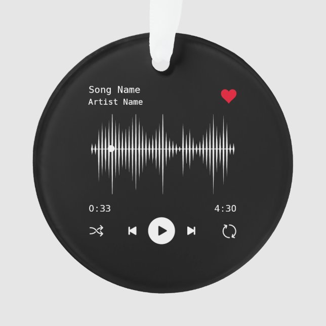 Music Player Artist and Song Personalised Black Ornament (Front)