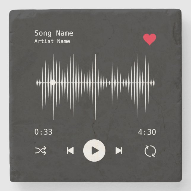 Music Player Artist and Song Personalised Black Stone Coaster (Front)