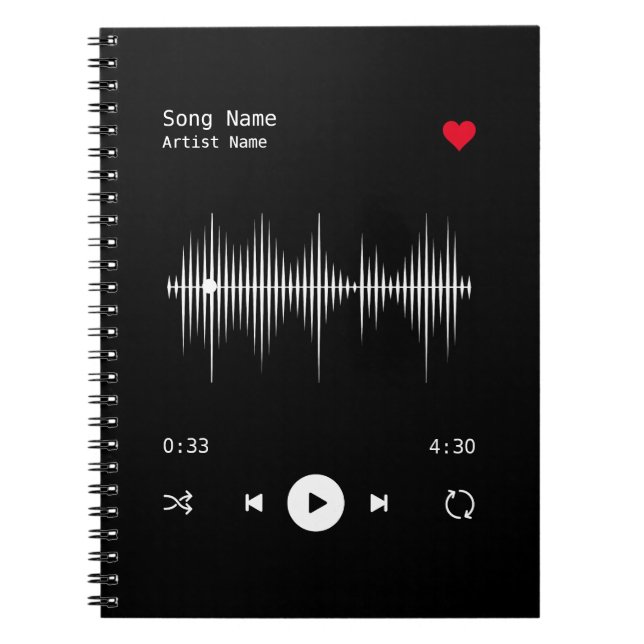 Music Player Artist and Song Personalised Notebook (Front)