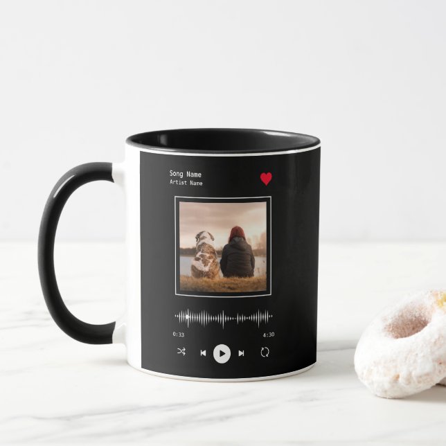 Music Player Artist and Song Personalised Photo Mug (With Donut)
