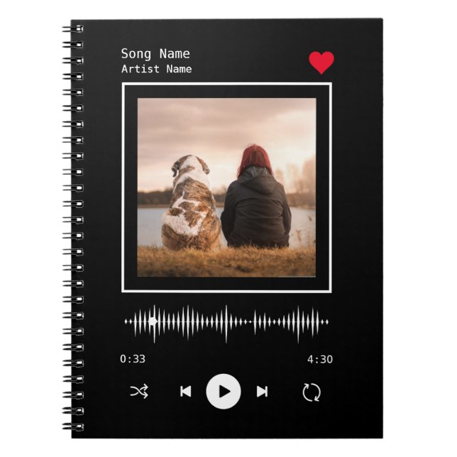 Music Player Artist and Song Personalised Photo Notebook (Front)