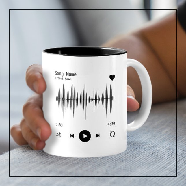 Music Player Artist and Song Personalised White Two-Tone Coffee Mug (Creator Uploaded)