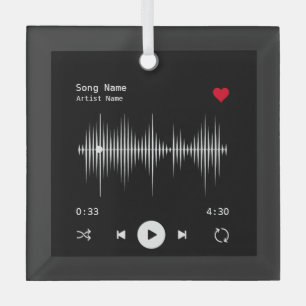Music Player Artist and Song Personalized Black Glass Tree Decoration