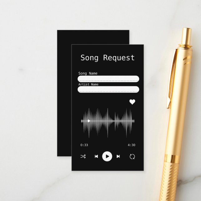 Music Player Black Song Request Card (Front/Back In Situ)