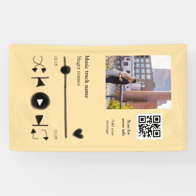 Music player personalised couple love q r code tex banner (Horizontal)