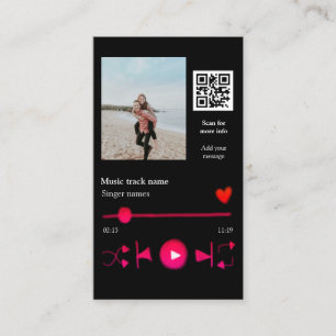Music player personalised couple love q r code tex business card