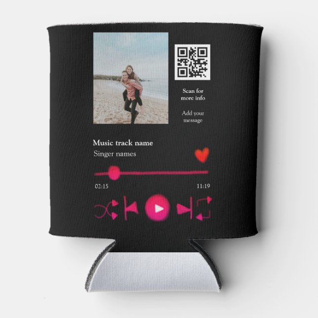 Music player personalised couple love q r code tex can cooler (Front)