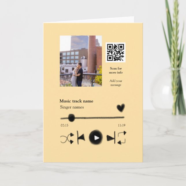 Music player personalised couple love q r code tex card (Front)