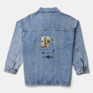 Music player personalised couple love q r code tex denim jacket