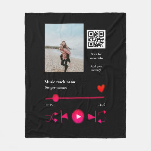 Music player personalised couple love q r code tex fleece blanket