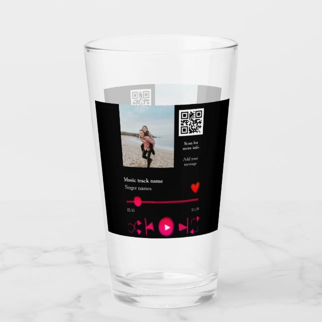 Music player personalised couple love q r code tex glass (Front)
