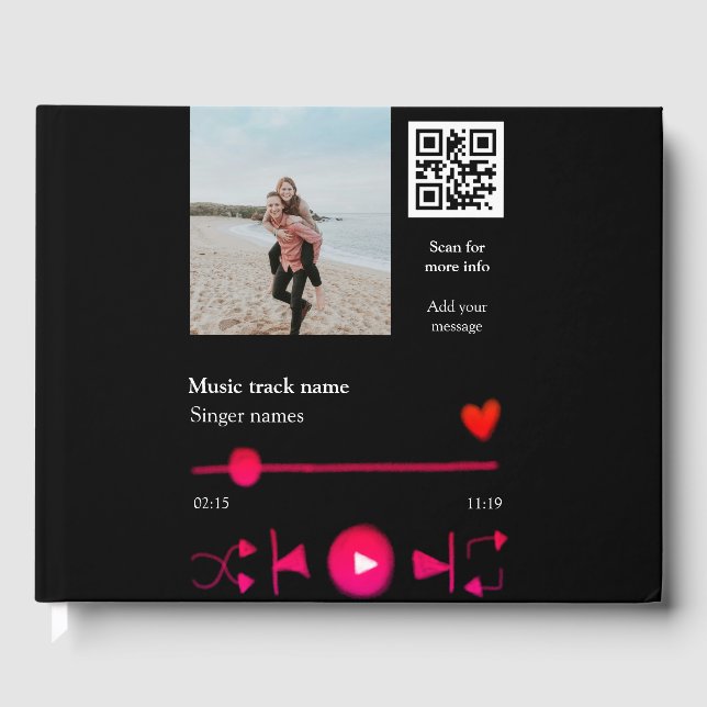 Music player personalised couple love q r code tex guest book (Front)