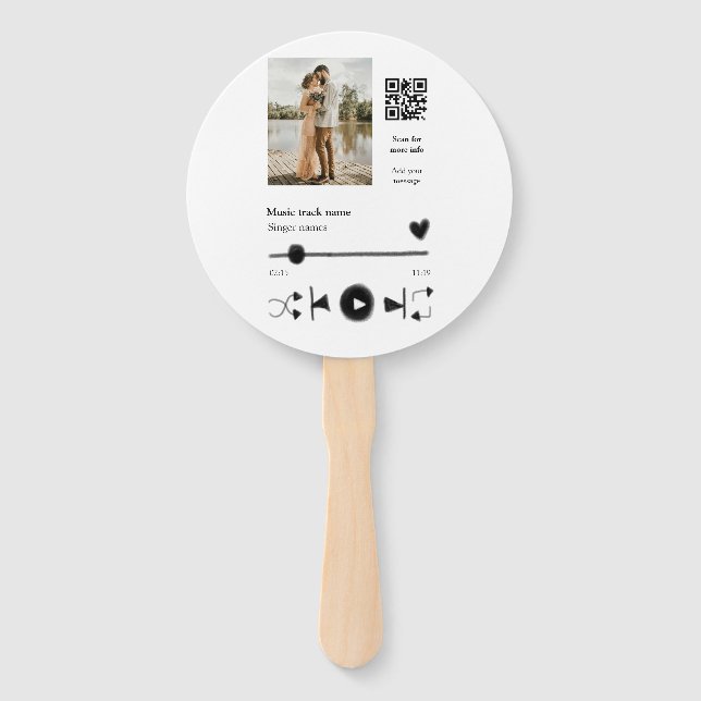 Music player personalised couple love q r code tex hand fan (Front)