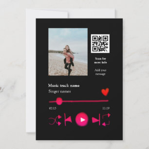 Music player personalised couple love q r code tex invitation