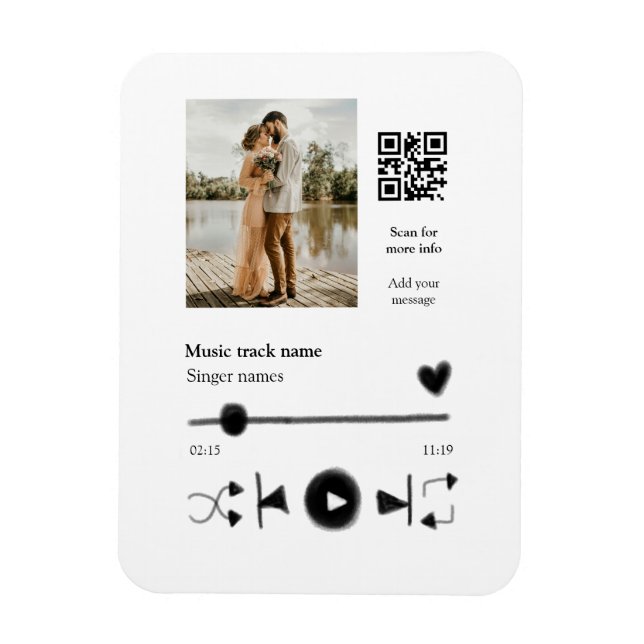 Music player personalised couple love q r code tex magnet (Vertical)