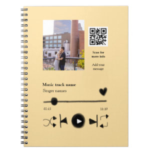 Music player personalised couple love q r code tex notebook