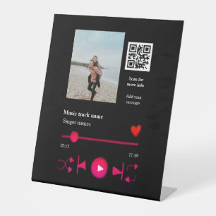 Music player personalised couple love q r code tex pedestal sign