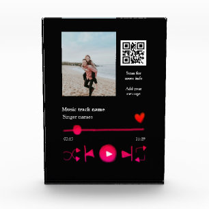 Music player personalised couple love q r code tex photo block