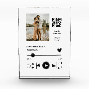 Music player personalised couple love q r code tex photo block