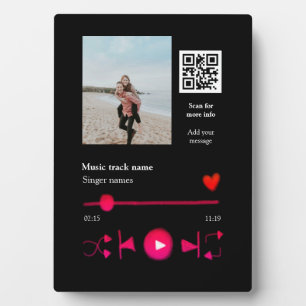 Music player personalised couple love q r code tex plaque