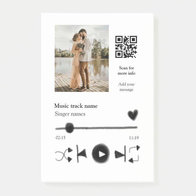 Music player personalised couple love q r code tex post-it notes (Front)