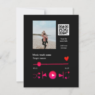 Music player personalised couple love q r code tex postcard