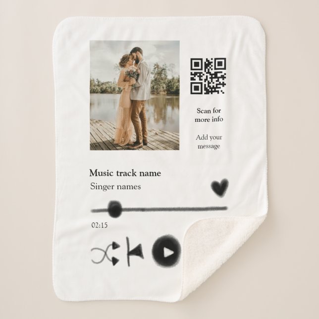 Music player personalised couple love q r code tex sherpa blanket (Front)