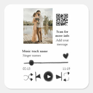 Music player personalised couple love q r code tex square sticker
