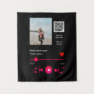 Music player personalised couple love q r code tex tapestry